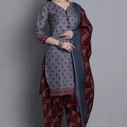 Cotton Blend Printed Readymade Salwar Suit Ready to Wear Printed Kurta, Patiala & Dupatta Set-picture-0