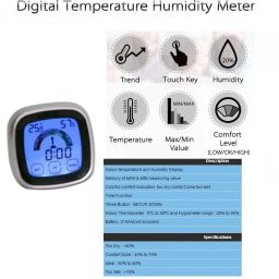 HTC-1 Hygrometer Electronic Thermo Hygro with Touch Screen & Backlight Humidity Meter Tester + Temperature Meter + Alarm Clock + Time with Pinless Digital Moisture Measurer-13