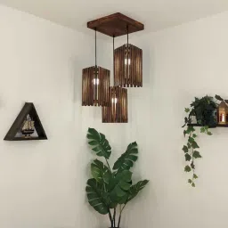 symplify Trikona Brown Solid Wood Cluster Hanging Light-picture-23