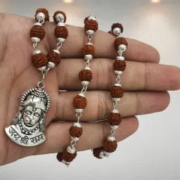Unisex Hanuman Ji Pendant With Rudraksha Mala For Men Women Boys Girls Silver Beads Brass, Wood Locket-image-59