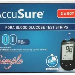 AccuSure Simple Blood Glucose Test Strip - 2X50 Strips 100 Glucometer Strips-21