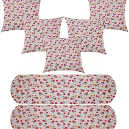 5 Cushion And 2 Bolster Microfibre Floral Bolster Pack of 7-image-32