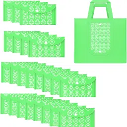 Pack of 24 Smile Print Foldable Grocery/Shopping Bags For Women | Green Pack of 24 Grocery Bags-image-78