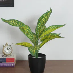 arick decor 1.4Ft Artificial Yellow Croton Plants with Black Pot-picture-14