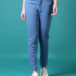 v-mart Women Straight Fit Mid Rise Blue Jeans-picture-43
