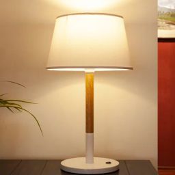 kapoor lampshades Modena White Fabric Shade Night Lamp With Wood Base-picture-22