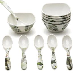 Melamine Serving Bowl Lily Floral 6 Veg Bowl, 6 Tea Spoon-11