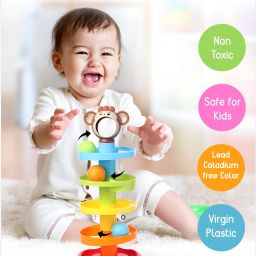 zuurvi 5 Layer Rolling Ball Drop & Swirling Tower Toy with 3 Rattle Balls for Toddlers image 2