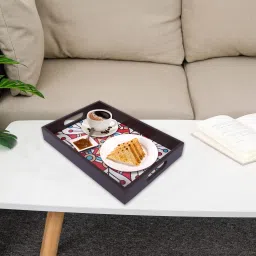 kuber industries Wooden Mandala Square Design Farmhouse Platter|Rectangular Shape,Set of 3(Brown) Tray image 2