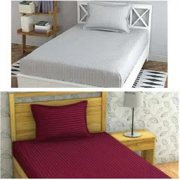 210 TC Cotton Single Striped Flat Bedsheet-image-49