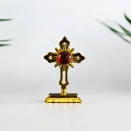GOLDEN JESUS CROSS METAL IDOL FOR CAR DASHBOARD-RELIGIOUS IDOL Decorative Showpiece - 8 cm-23
