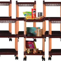 Pack of 6 Multipurpose 3-Layer Office Storage Trolley Rack with Wheels | Brown Plastic Kitchen Trolley-image-70