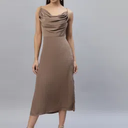 Women A-line Gold Below Knee Dress-image-96