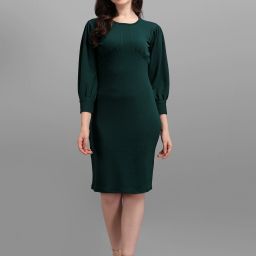 Women Bodycon Green Knee Length Dress-image-18