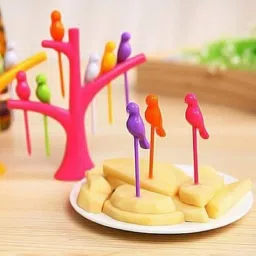 niloro Bird fruit fork set of 6 Plastic Fruit Fork, Salad Fork Set (Pack of 6 ) Disposable Plastic Fruit Fork, Dinner Fork, Salad Fork, Serving Fork, Roast Fork Set image 2
