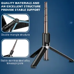 BASS BLING Foldable Universal Bluetooth long Wireless Portable Selfie Stick with Tripod | Bluetooth Remote | Compatible with Most Smartphones | Ideal for Selfies, Makeup, Vlogging and Portrait Shots Bluetooth Selfie Stick image 3