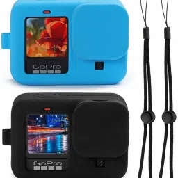 DEALPICK AMZY 2PCS Silicone Rubber Protective Case for GoPro Hero 9 Black, Silicone Sleeve Housing Case with Lanyard Lens Caps for GoPro Hero 9 (Black and Blue) Camera Housing-0