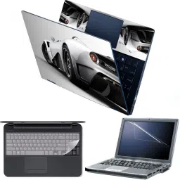 Anweshas 4 in 1 Combo Pack with Laptop Skin Sticker Decal, Palmrest Skin, Screen Protector, Key Guard for 15.6 Inch Laptop - Car P538 Combo Set-17
