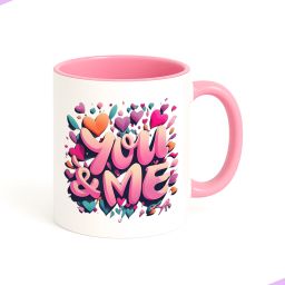 You and me heart design, gift for wife, husband, couple, anniversary (Pink) Ceramic Coffee Mug-image-71