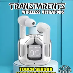 crecro Ultrapod Bluetooth Earbuds Headset Crystal Transparent Design,LED Display GR29 Smart Headphones-image-94