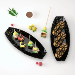 Orleans Melamin Plates Set for Serving Snacks at Home, Marble Black, Sizzler Tray-1