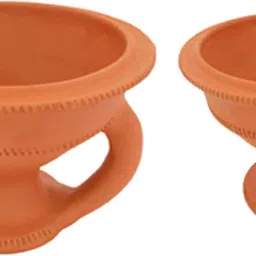 Desi Handmade Natural Clay Dhoop Loban Dani/Dhuni Burner Holder/Pot Stand for Puja/Hawan/Dhuni [Shop/Office/Room/Gardan etc.] [Medium Size 100% Pure Mitti]Dhoop Dan with Handle(Pack Of 2) Dhoop-12