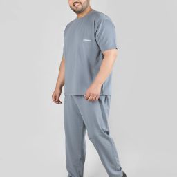Men Night Suit Set Grey Solid-image-35