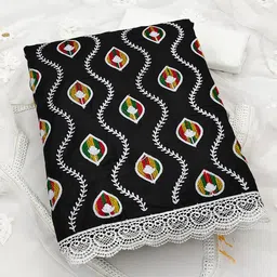 KALINI Black & White Embroidered Pure Cotton Unstitched Dress Material-9