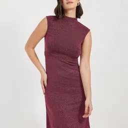 Styli Women Solid High Neck Sleeves Sheath Midi Length Dress-picture-48