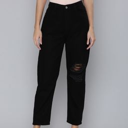 Flying Machine Women Black Mom Fit High-Rise Mildly Distressed Jeans-image-71
