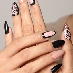 LICK Set Of 30 Press On Artificial Nails With Application Kit- Nude & Black image 1