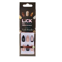 LICK Set Of 30 Press On Artificial Nails With Application Kit- Nude & Black image 2