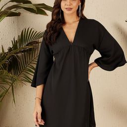 RARE V-Neck Three-Quarter Bell Sleeves A-Line Dress-image-49