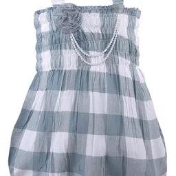 Wish Karo Girls Checked Shoulder Straps Smocked A-Line Dress-picture-17