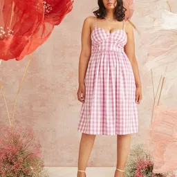 Lea Clothing Co. Cotton Checked Fit and Flare Dress-picture-53