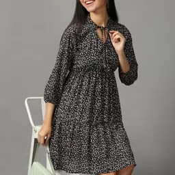 SHOWOFF Black Chiffon A-Line Dress-picture-34