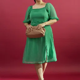 CURVE BY KASSUALLY Square Neck Chiffon Fit & Flare dress-image-44