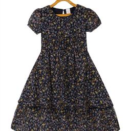 PLUM TREE Girls Floral Print Puff Sleeve Chiffon A-Line Dress-picture-16
