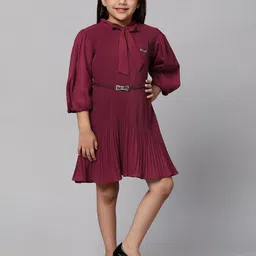 Macwin Self Design Tie Up Neck Chiffon A-Line Dress-picture-13
