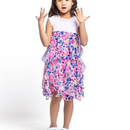 My Little Lambs Girls Round Neck Floral Printed Ruffles Chiffon Fit & Flare Dress-image-53