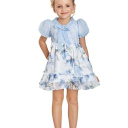 Peppermint Blue Floral Chiffon A-Line Dress-image-69