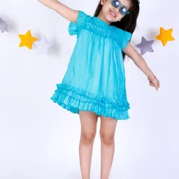 KidsDew Girls Blue Solid Dress-picture-5