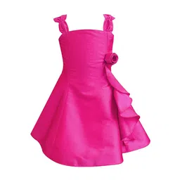 A T U N Girls Fuchsia Pink Solid Fit & Flare Dress-image-76