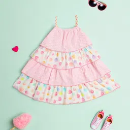 Nauti Nati Girls Striped Shoulder Straps Layered Pure Cotton A-Line Dress-image-81