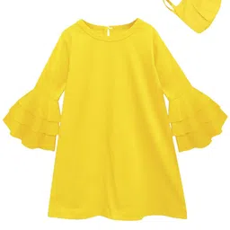 A T U N Yellow Solid A-Line Dress-image-61