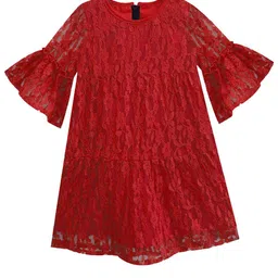 A T U N Red Lace A-Line Dress-image-34