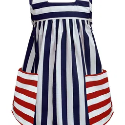 A T U N Navy Blue & White Striped A-Line Dress-27