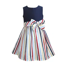 A T U N Navy Blue & Multicoloured Striped A-Line Dress-picture-38
