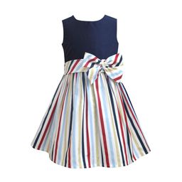 A T U N Navy Blue & White Striped A-Line Dress-picture-54