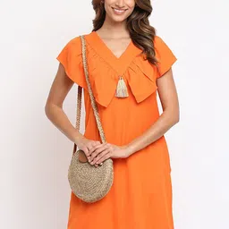 am ma Orange A-Line Dress With Frill Detail-image-62